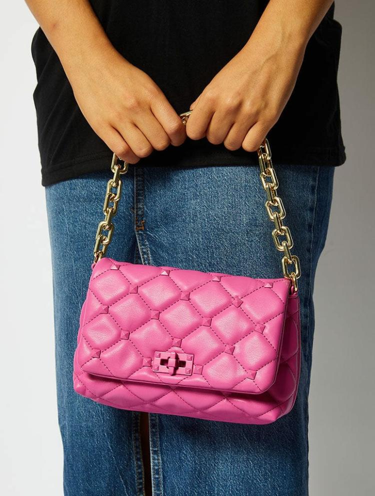 Bags | Farah Pink Studded Quilt Chain Shoulder Bag Bags Bags