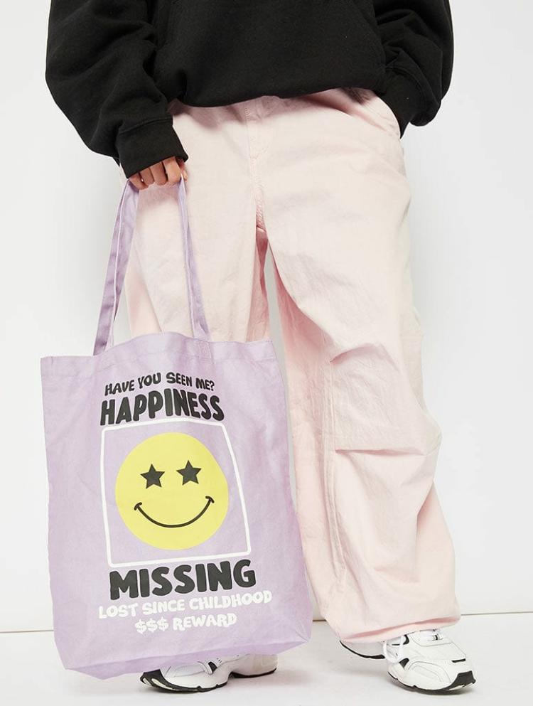 Bags | Happiness Missing Purple Canvas Tote Bag Bags Bags