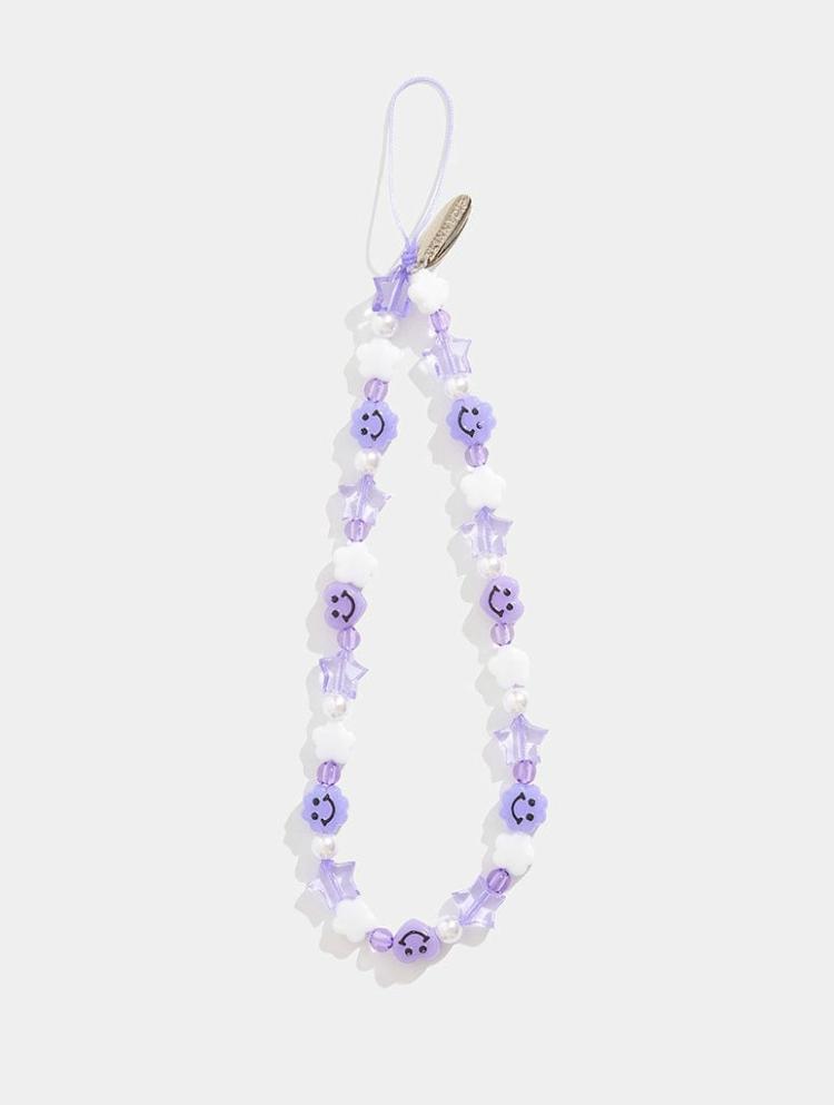 Beaded Phone Straps | Lilac Happy Face Beaded Strap Beaded Phone Straps Beaded Phone Straps