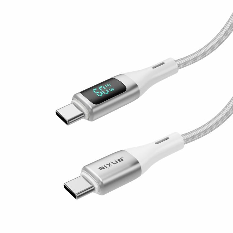 Cables | Rxuc29C Braided Usb-C To Usb-C Cable With Led Display White Cables Cables