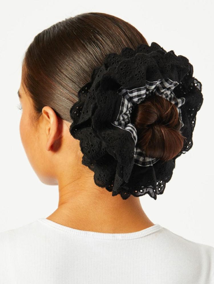 Home & Lifestyle | Gingham Frill Extra Large Scrunchie In Black Home & Lifestyle Home & Lifestyle